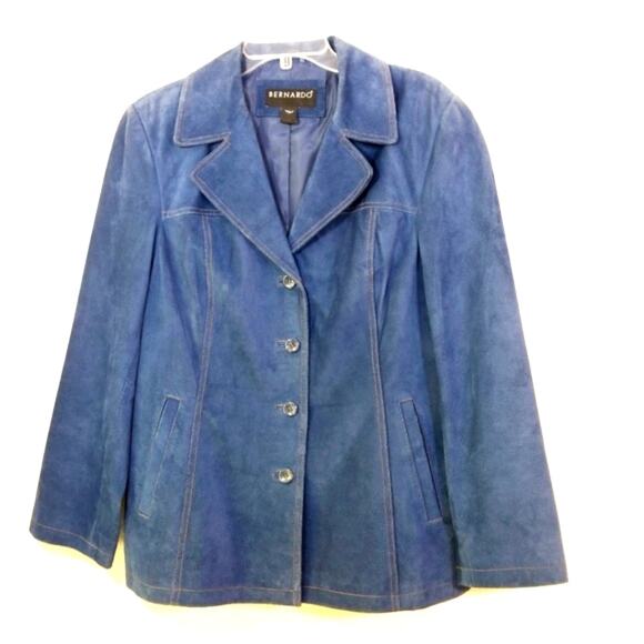 Bernardo dusty blue suede leather coat jacket L - Picture 3 of 11